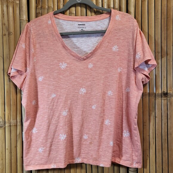 Sonoma Tops - Sonoma Everyday Tee Shirt XL Coral w/White Design